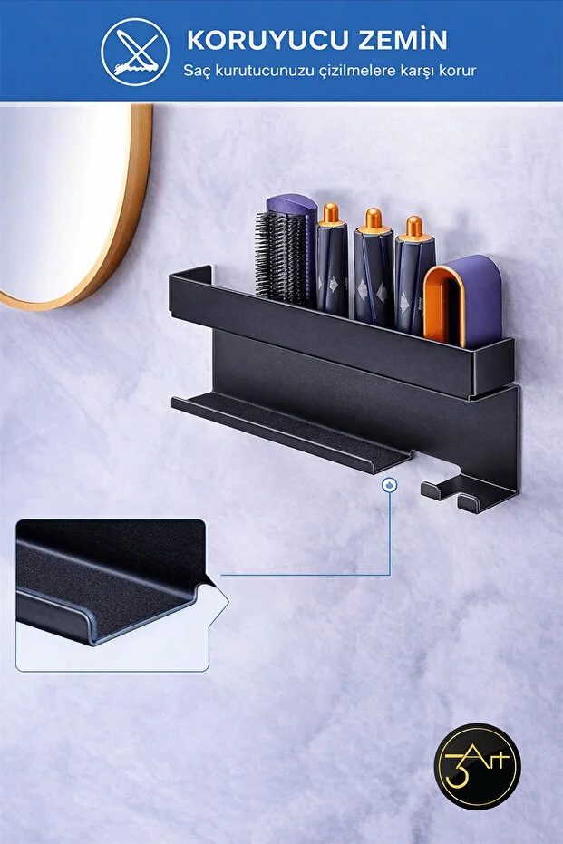 Saç Aletleri Organizeri - Metal Fön & Maşa Askılığı - Banyo Düzenleyici Raf